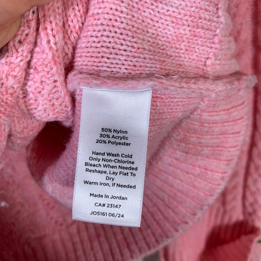 Talbots Pink Cable Knit Mock Neck Sweater with Button Cuff Detail Womens Large - Picture 4 of 9